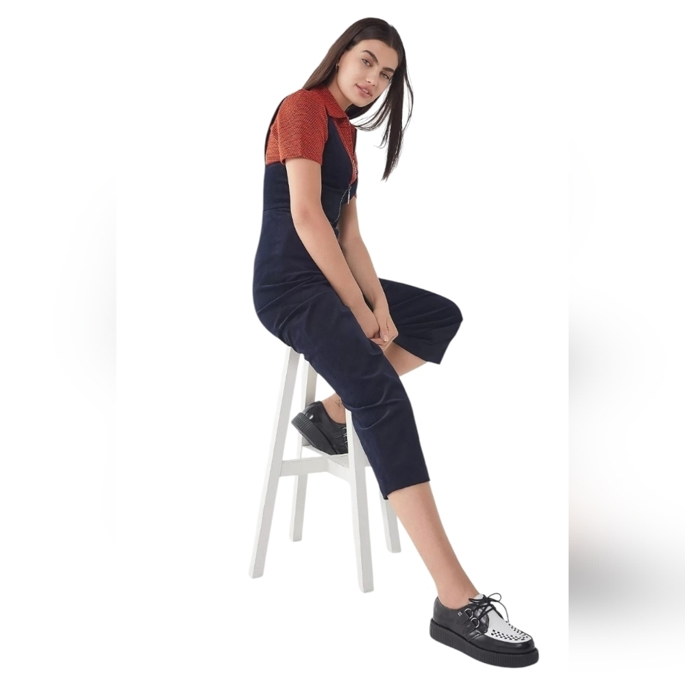BDG Urban Outfitters April Corduroy Zip-Front Jumpsuit Black Cropped size Small - Picture 10 of 11